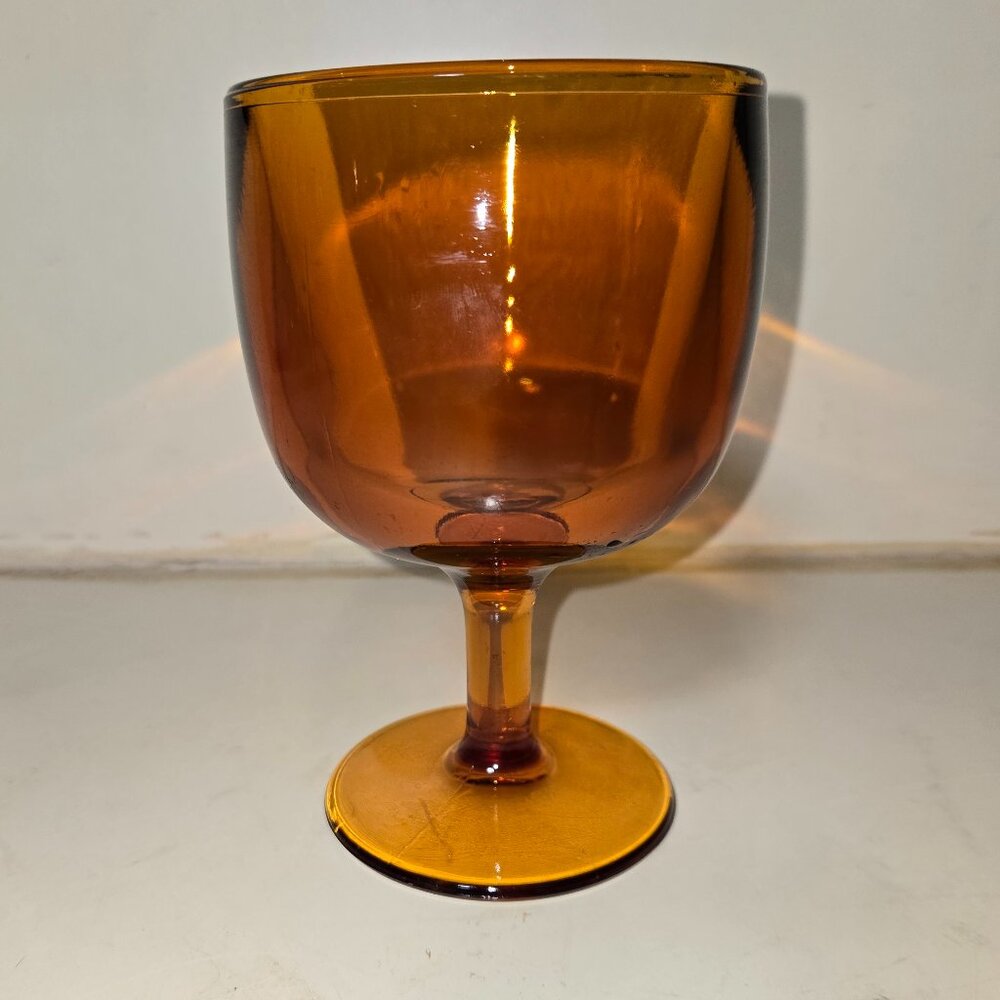 Amber Brown Heavy Vintage Footed Wine Water Stemware Goblet - Glass